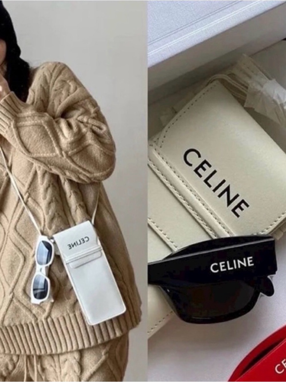 Celine White Leather Crossbody Phone Pouch with Logo - Picture 2 of 9